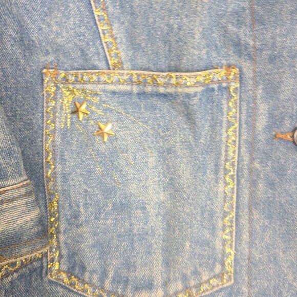 Vintage Jordache Denim Jacket Embellished Sequined Acid Wash Parrot Design Sz L - Picture 8 of 16